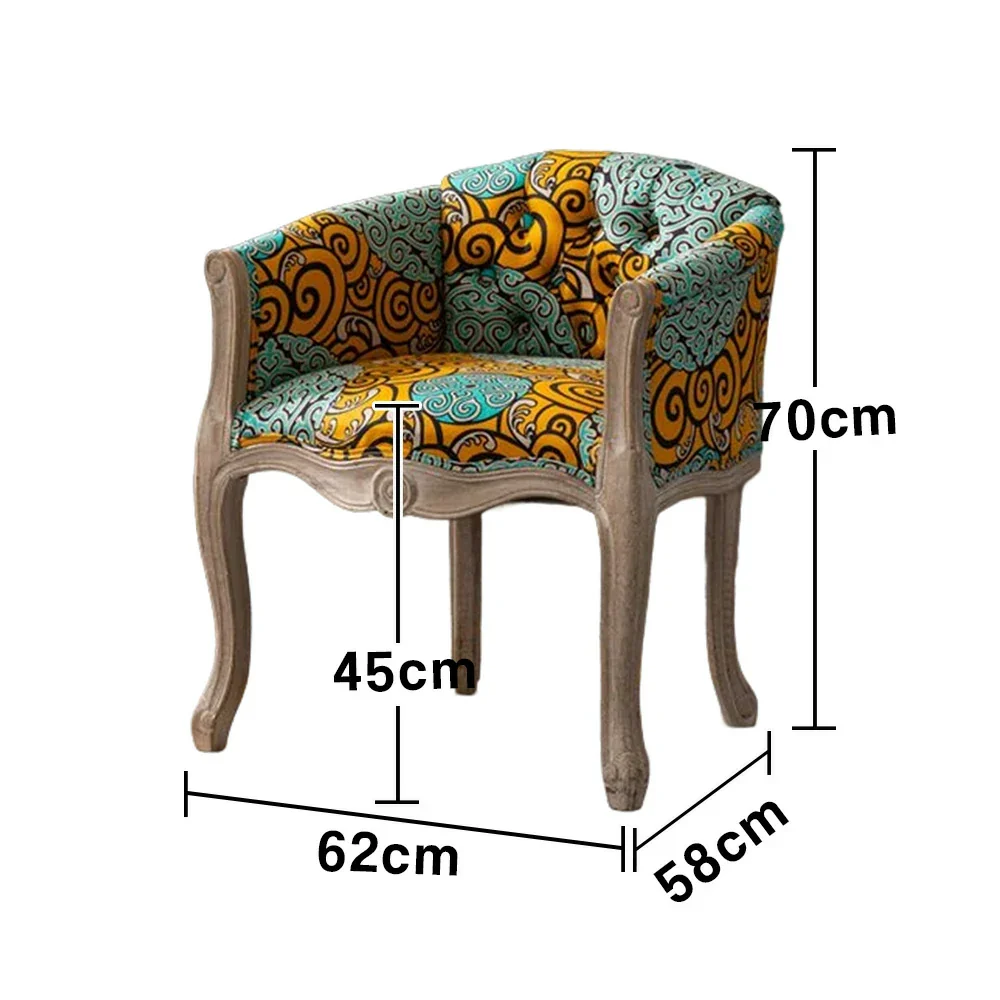 LIVARA Color Patchwork Vintage Accent Armchair - Colorful Patchwork Fabric Upholstery, Solid Wood Frame, Tufted Backrest, Elegant Living Room Single Sofa Chair - Green - Image 5
