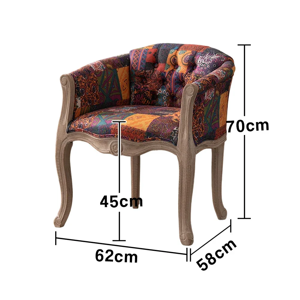 LIVARA Color Patchwork Vintage Accent Armchair - Colorful Patchwork Fabric Upholstery, Solid Wood Frame, Tufted Backrest, Elegant Living Room Single Sofa Chair - Purple - Image 5