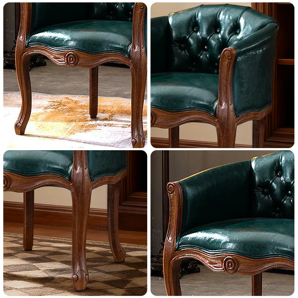 LIVARA Color Patchwork Vintage Accent Armchair - Colorful Patchwork Fabric Upholstery, Solid Wood Frame, Tufted Backrest, Elegant Living Room Single Sofa Chair - Green - Image 3