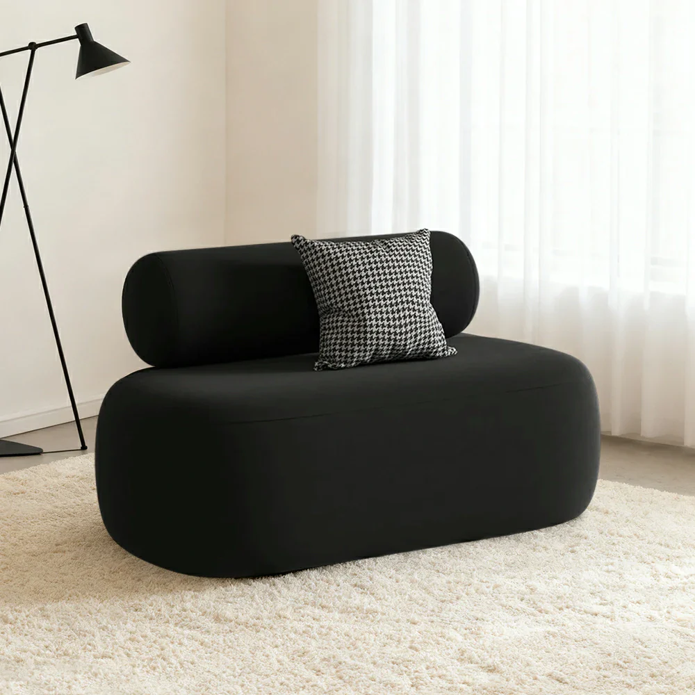 LIVARA 90/120/180cm Sofa Velvet Upholstered, Ergonomic Curved Design, High-Density Sponge, Soft Touch, Durable Comfort - Black - Image 9