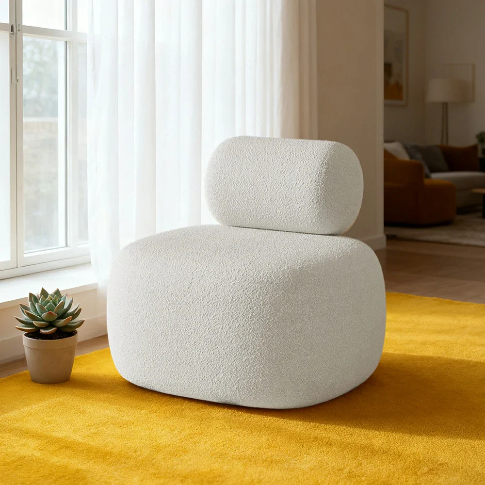 LIVARA 90/120/180cm Sofa Lamb Fleece Upholstered, Ergonomic Curved Design, High-Density Sponge, Soft Touch, Durable Comfort - White - Image 2