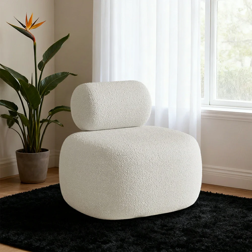 LIVARA 90/120/180cm Sofa Lamb Fleece Upholstered, Ergonomic Curved Design, High-Density Sponge, Soft Touch, Durable Comfort - White - Image 4