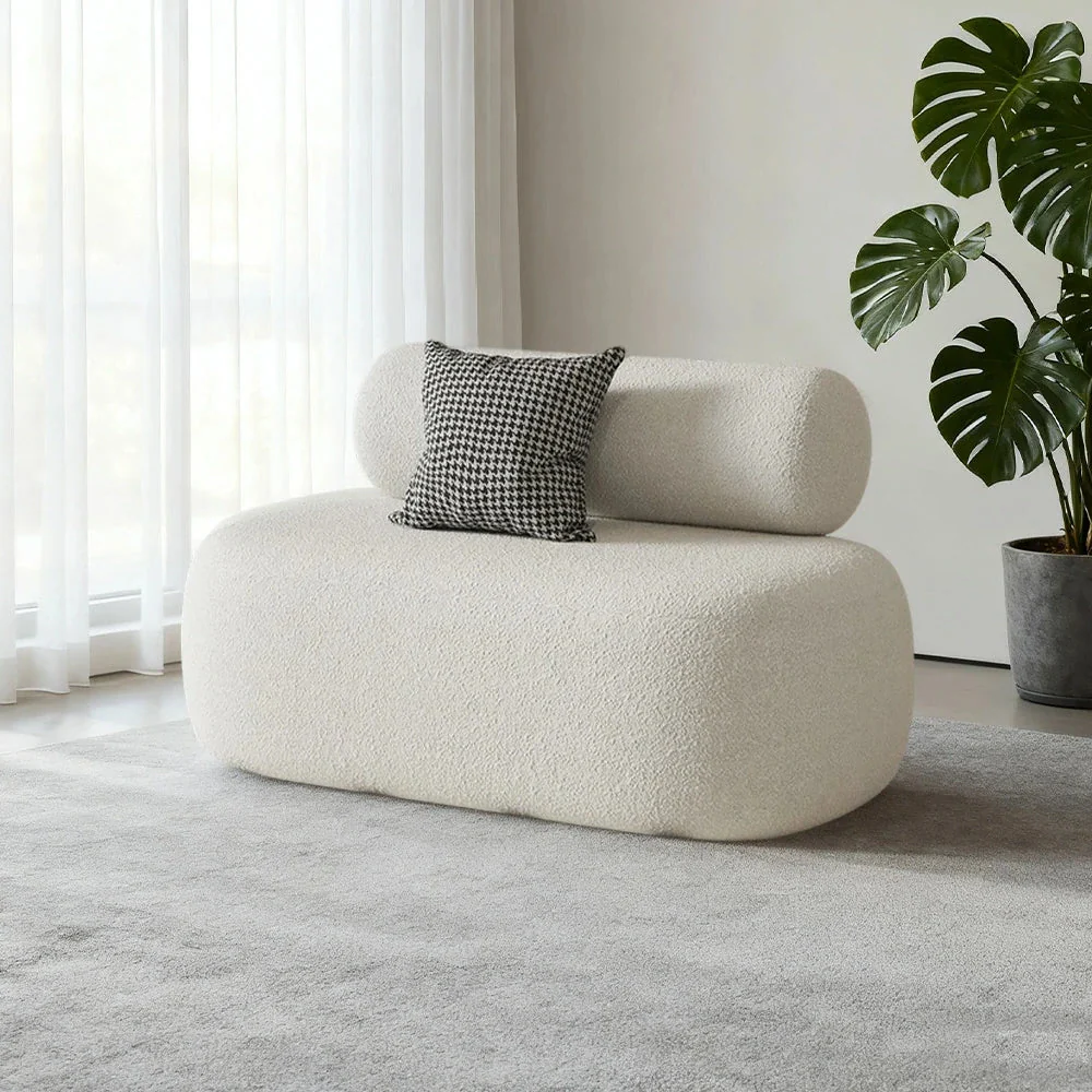 LIVARA 90/120/180cm Sofa Lamb Fleece Upholstered, Ergonomic Curved Design, High-Density Sponge, Soft Touch, Durable Comfort - White - Image 7