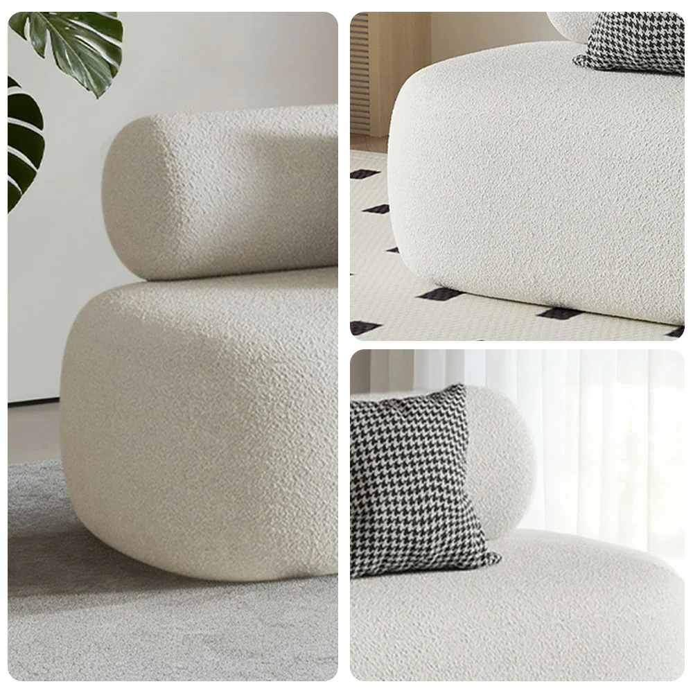 LIVARA 90/120/180cm Sofa Lamb Fleece Upholstered, Ergonomic Curved Design, High-Density Sponge, Soft Touch, Durable Comfort - White - Image 8
