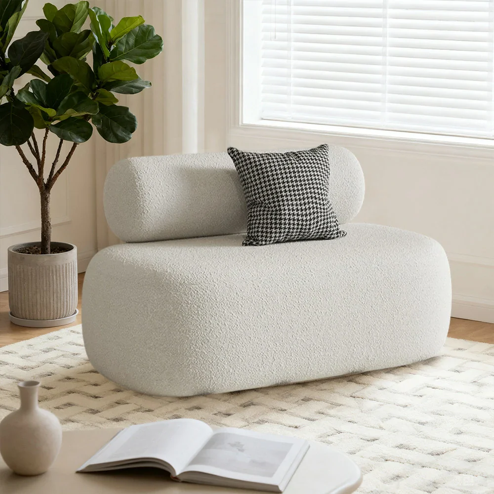 LIVARA 90/120/180cm Sofa Lamb Fleece Upholstered, Ergonomic Curved Design, High-Density Sponge, Soft Touch, Durable Comfort - White - Image 9