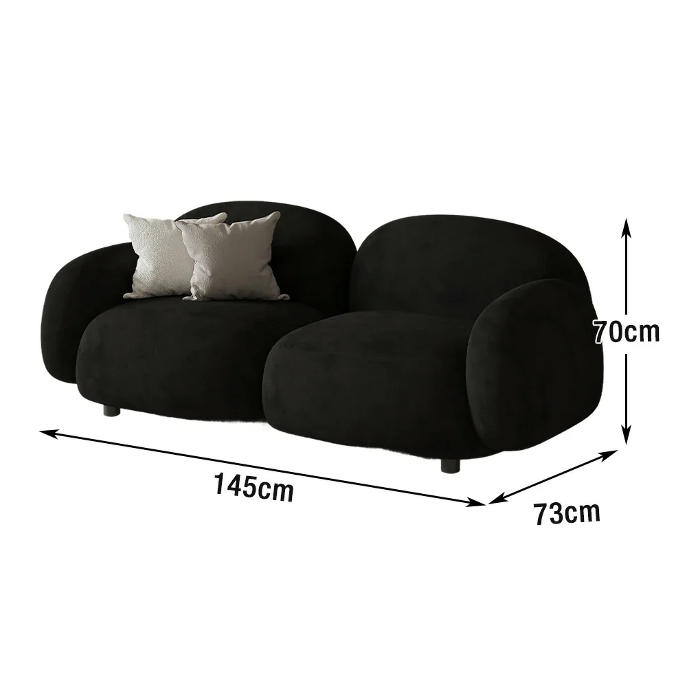 LIVARA 85/145/205cm Sofa Lamb Fleece Upholstered, Ergonomic Curved Design, High-Density Sponge, Soft Touch, Durable Comfort - Black - Image 10