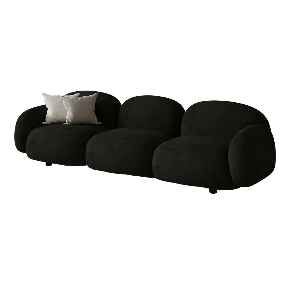 LIVARA 85/145/205cm Sofa Lamb Fleece Upholstered, Ergonomic Curved Design, High-Density Sponge, Soft Touch, Durable Comfort - Black - Image 11