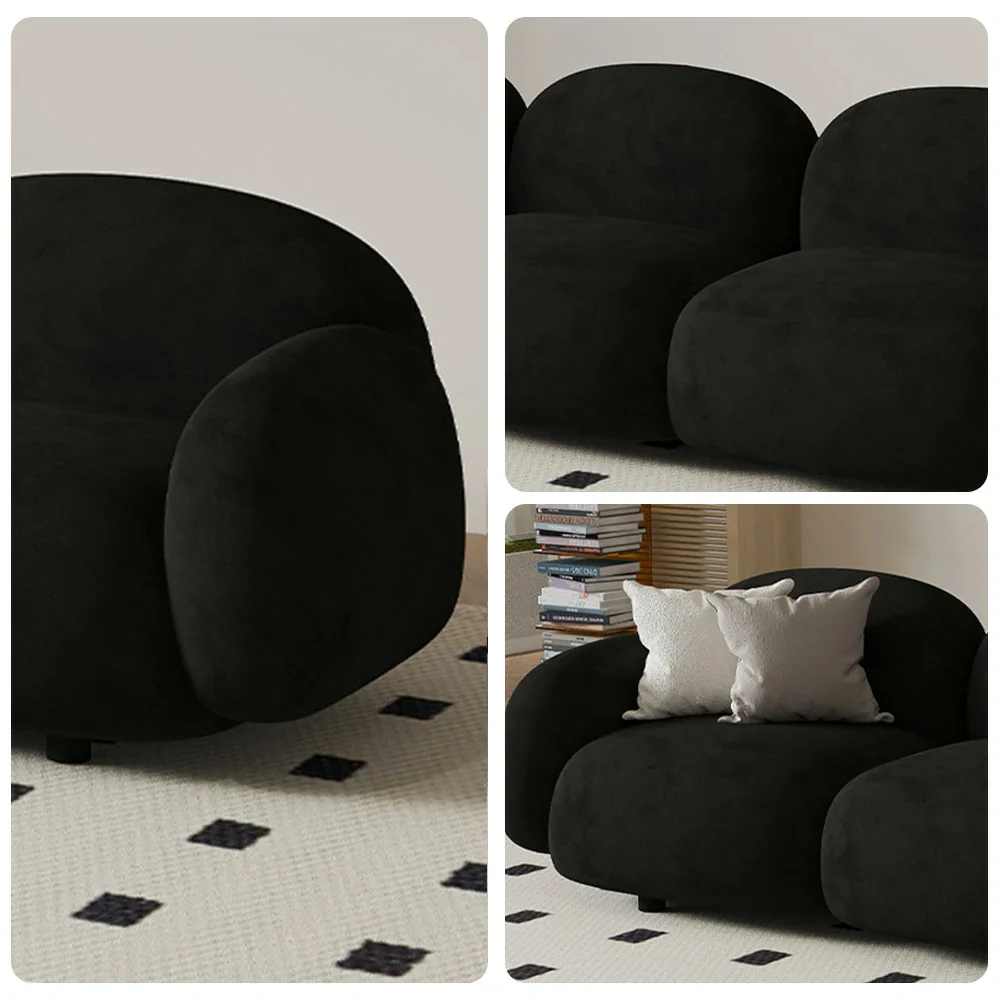LIVARA 85/145/205cm Sofa Lamb Fleece Upholstered, Ergonomic Curved Design, High-Density Sponge, Soft Touch, Durable Comfort - Black - Image 13