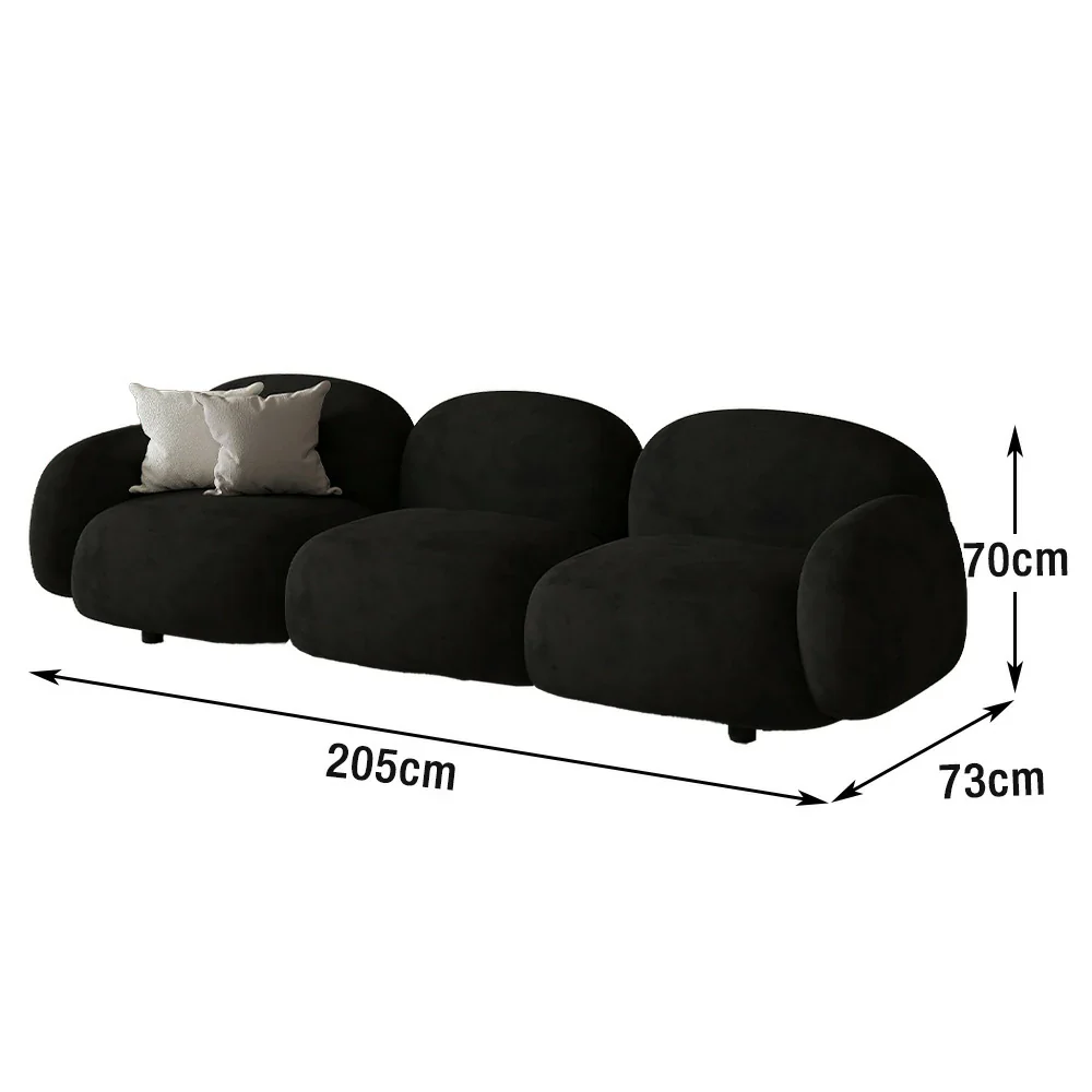 LIVARA 85/145/205cm Sofa Lamb Fleece Upholstered, Ergonomic Curved Design, High-Density Sponge, Soft Touch, Durable Comfort - Black - Image 15