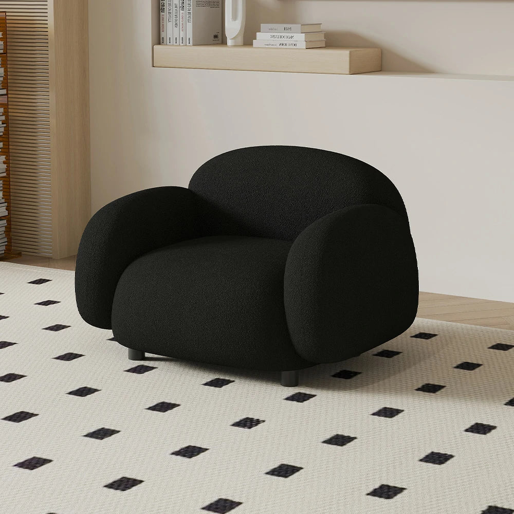 LIVARA 85/145/205cm Sofa Lamb Fleece Upholstered, Ergonomic Curved Design, High-Density Sponge, Soft Touch, Durable Comfort - Black - Image 2
