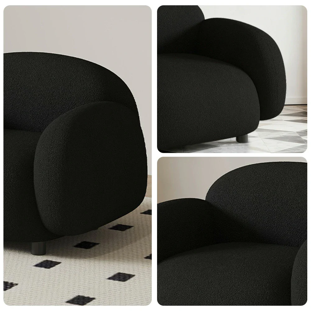 LIVARA 85/145/205cm Sofa Lamb Fleece Upholstered, Ergonomic Curved Design, High-Density Sponge, Soft Touch, Durable Comfort - Black - Image 3