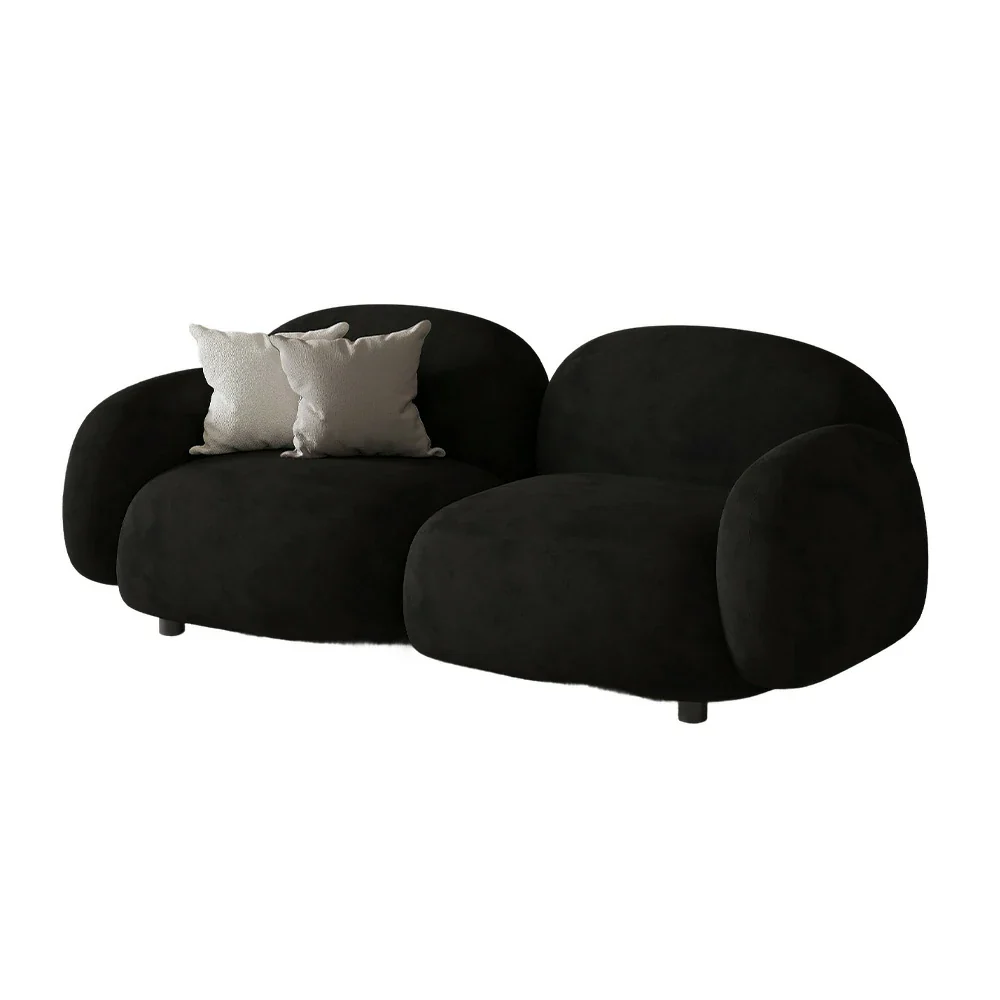 LIVARA 85/145/205cm Sofa Lamb Fleece Upholstered, Ergonomic Curved Design, High-Density Sponge, Soft Touch, Durable Comfort - Black - Image 5