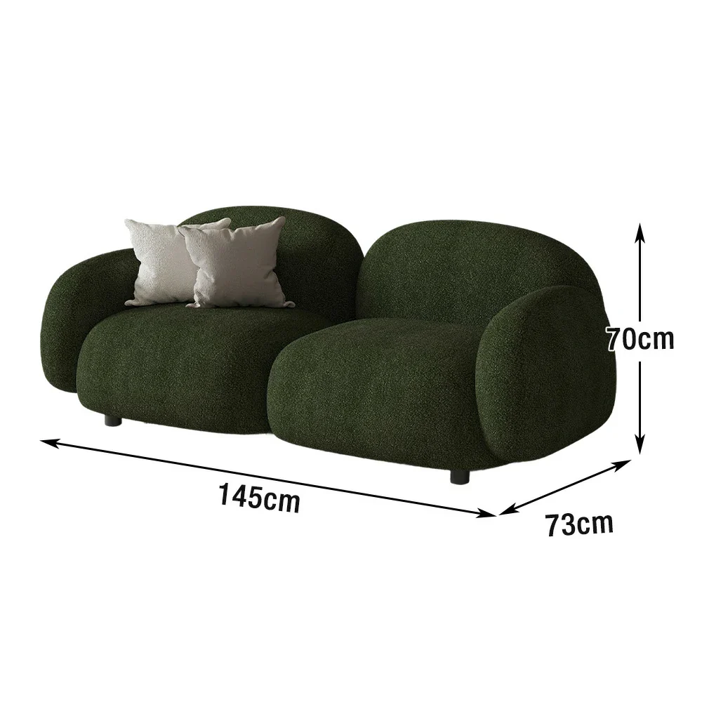 LIVARA 85/145/205cm Sofa Lamb Fleece Upholstered, Ergonomic Curved Design, High-Density Sponge, Soft Touch, Durable Comfort - Green - Image 10