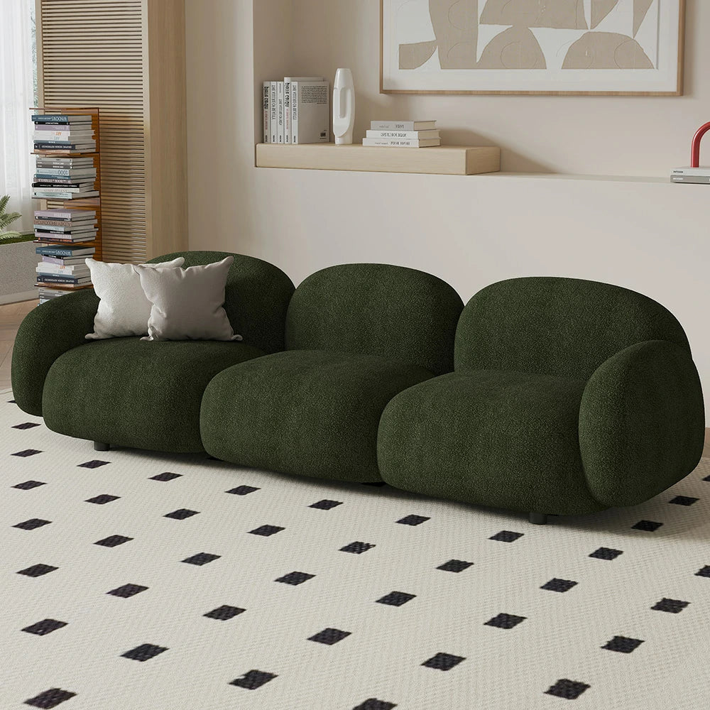 LIVARA 85/145/205cm Sofa Lamb Fleece Upholstered, Ergonomic Curved Design, High-Density Sponge, Soft Touch, Durable Comfort - Green - Image 12