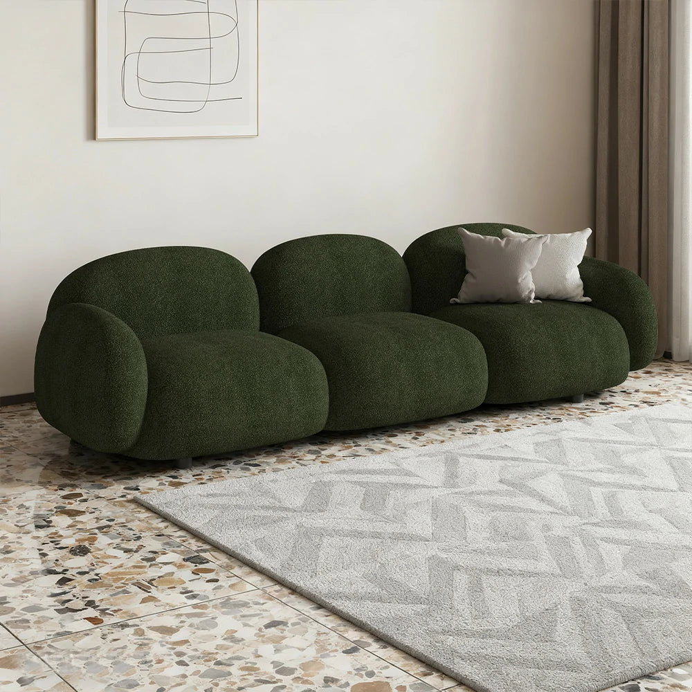 LIVARA 85/145/205cm Sofa Lamb Fleece Upholstered, Ergonomic Curved Design, High-Density Sponge, Soft Touch, Durable Comfort - Green - Image 14