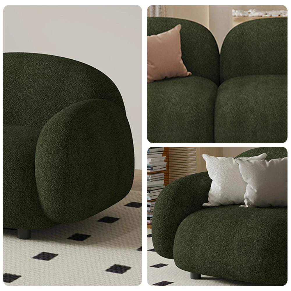 LIVARA 85/145/205cm Sofa Lamb Fleece Upholstered, Ergonomic Curved Design, High-Density Sponge, Soft Touch, Durable Comfort - Green - Image 8