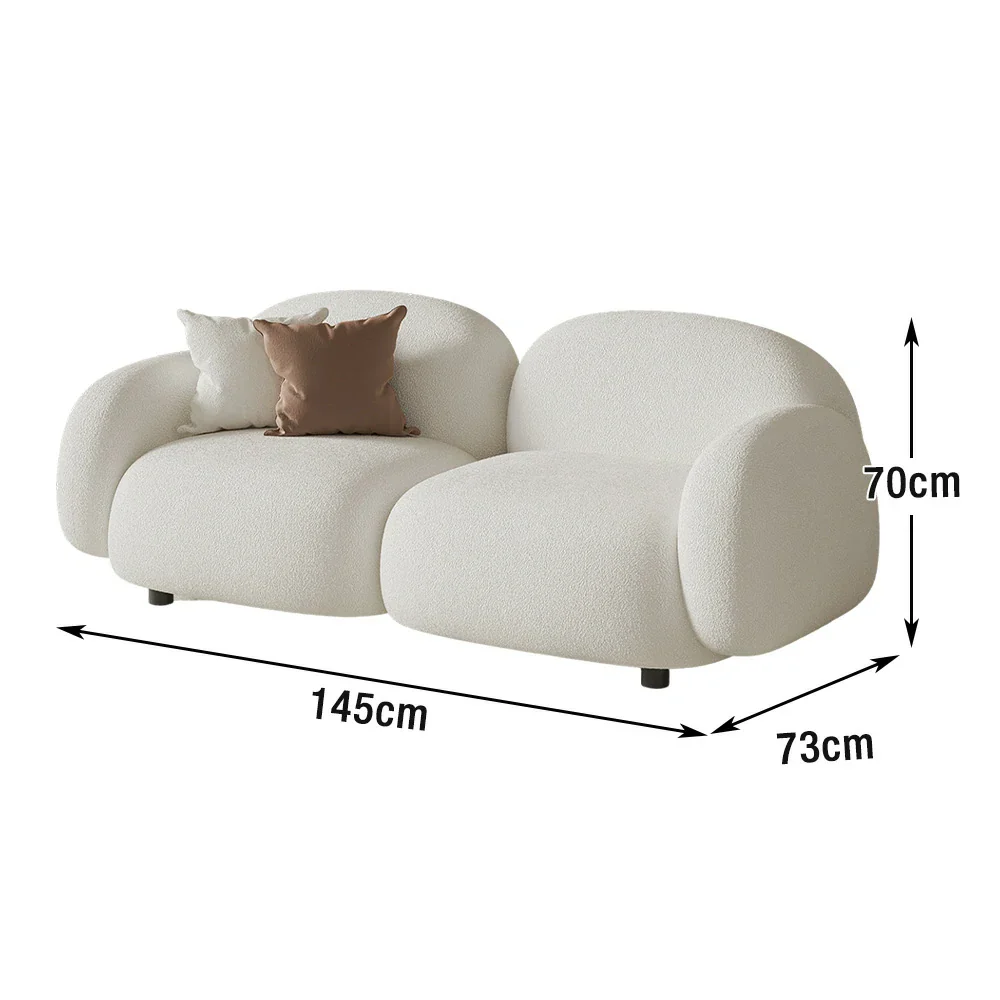 LIVARA 85/145/205cm Sofa Lamb Fleece Upholstered, Ergonomic Curved Design, High-Density Sponge, Soft Touch, Durable Comfort - White - Image 10