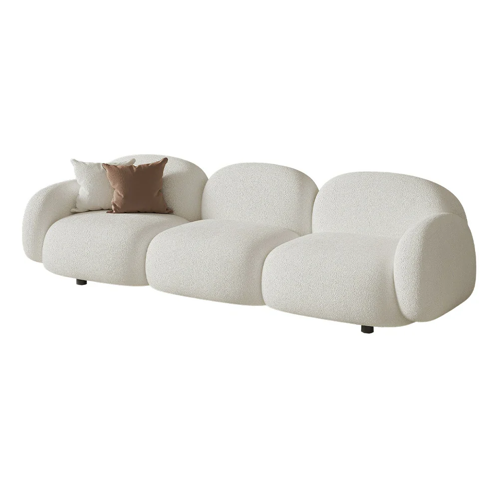 LIVARA 85/145/205cm Sofa Lamb Fleece Upholstered, Ergonomic Curved Design, High-Density Sponge, Soft Touch, Durable Comfort - White - Image 11