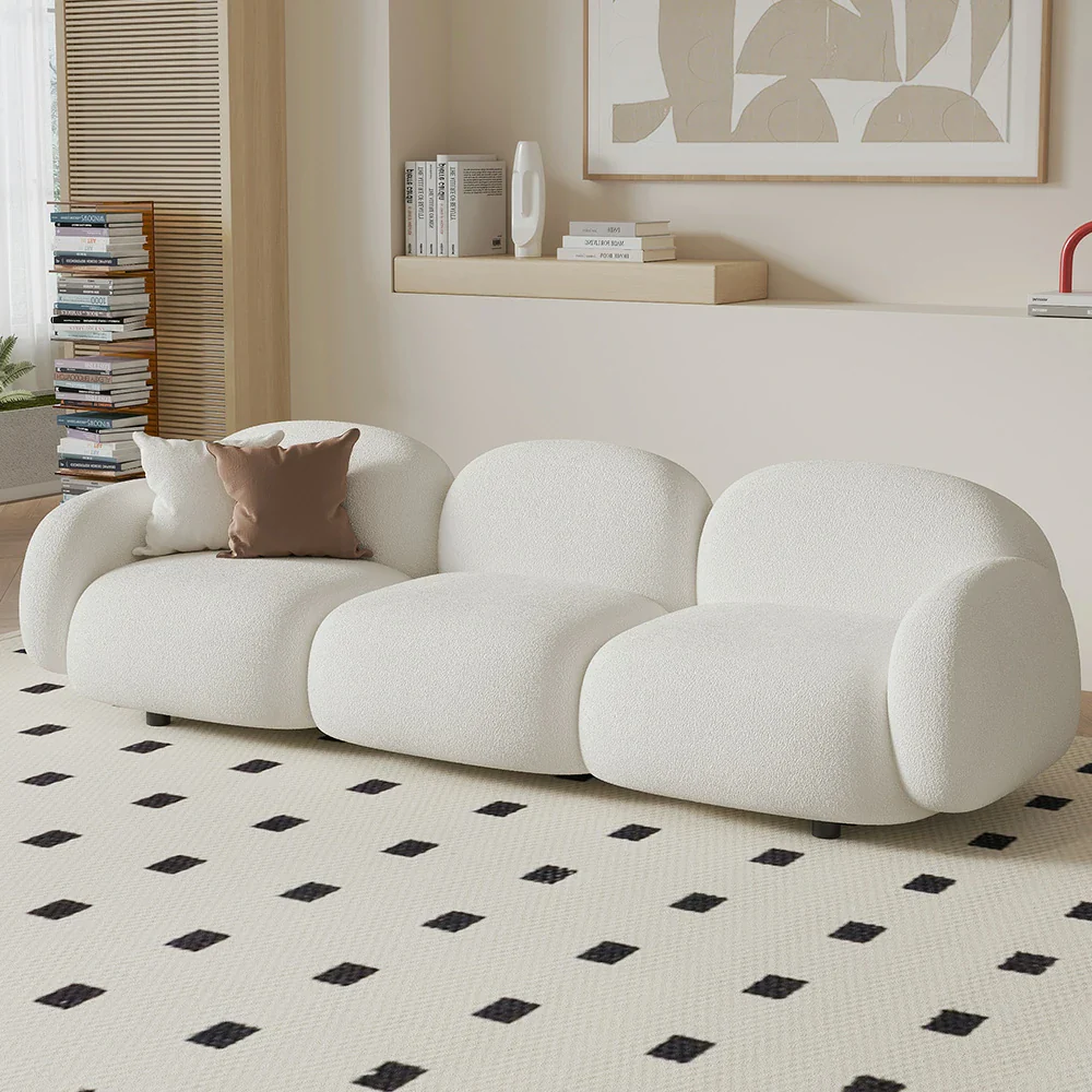 LIVARA 85/145/205cm Sofa Lamb Fleece Upholstered, Ergonomic Curved Design, High-Density Sponge, Soft Touch, Durable Comfort - White - Image 12