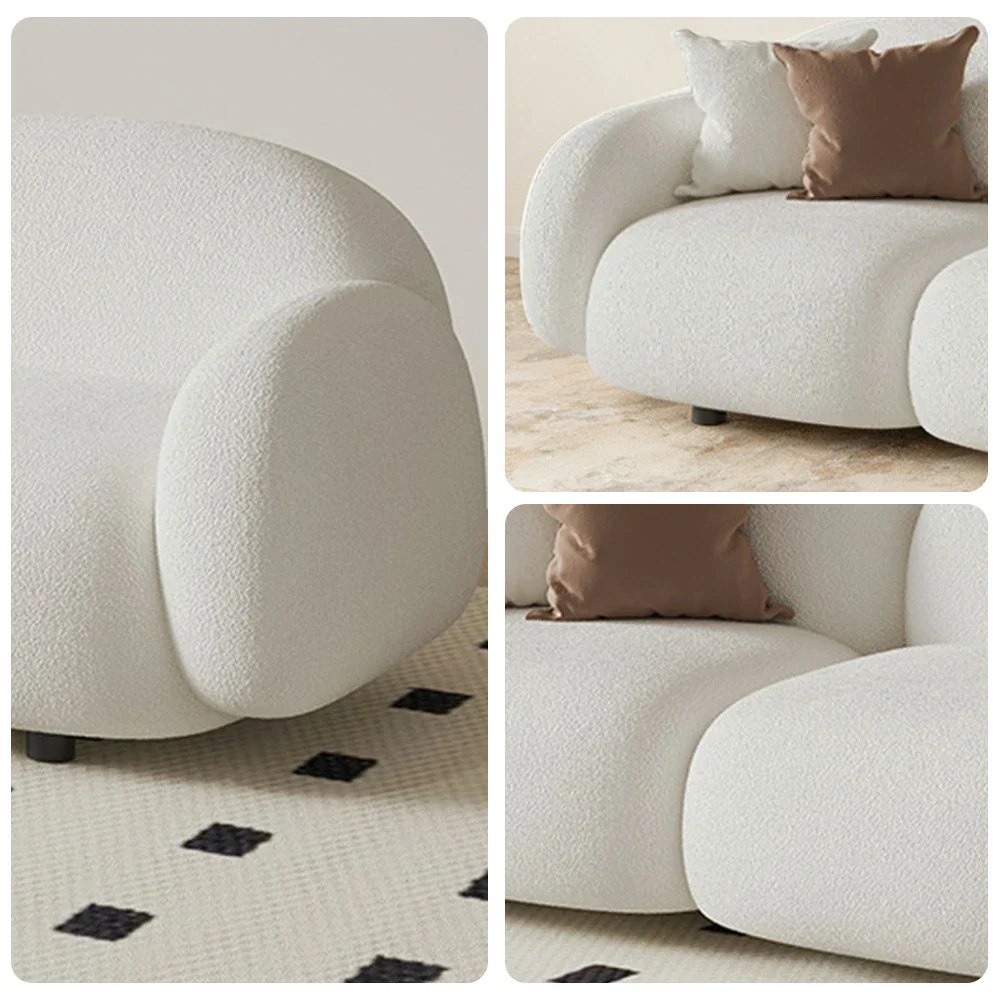 LIVARA 85/145/205cm Sofa Lamb Fleece Upholstered, Ergonomic Curved Design, High-Density Sponge, Soft Touch, Durable Comfort - White - Image 13