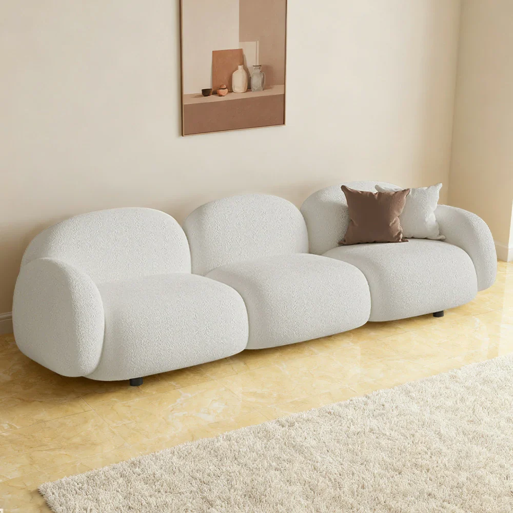 LIVARA 85/145/205cm Sofa Lamb Fleece Upholstered, Ergonomic Curved Design, High-Density Sponge, Soft Touch, Durable Comfort - White - Image 14
