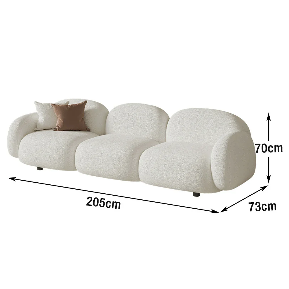 LIVARA 85/145/205cm Sofa Lamb Fleece Upholstered, Ergonomic Curved Design, High-Density Sponge, Soft Touch, Durable Comfort - White - Image 15