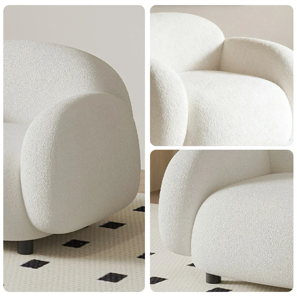 LIVARA 85/145/205cm Sofa Lamb Fleece Upholstered, Ergonomic Curved Design, High-Density Sponge, Soft Touch, Durable Comfort - White - Image 3