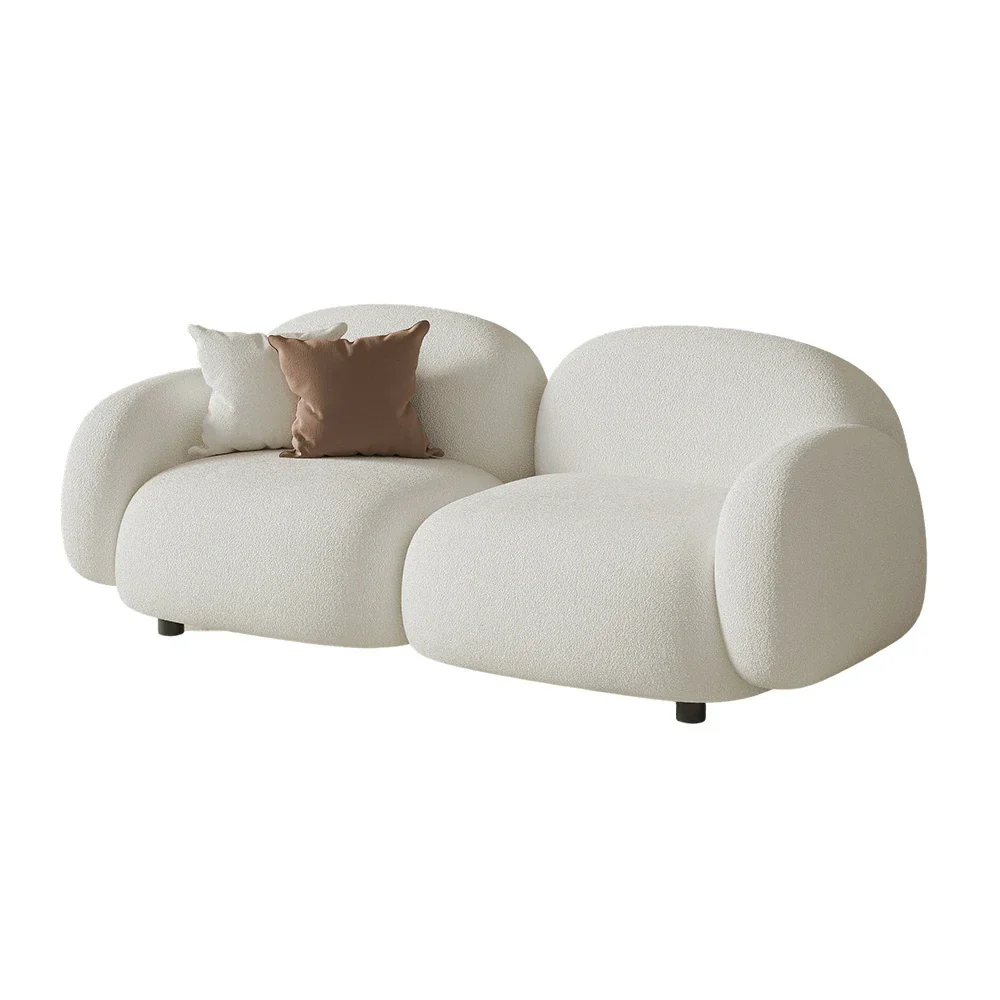 LIVARA 85/145/205cm Sofa Lamb Fleece Upholstered, Ergonomic Curved Design, High-Density Sponge, Soft Touch, Durable Comfort - White - Image 6