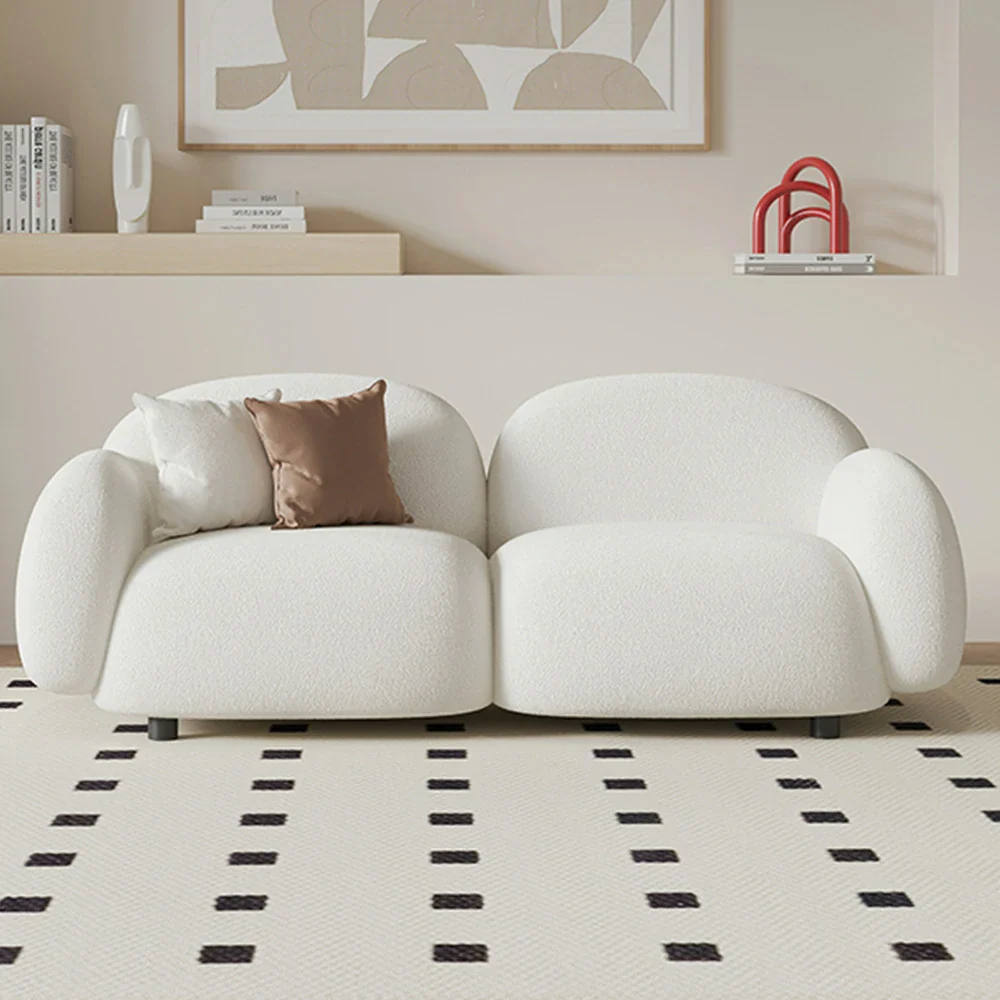 LIVARA 85/145/205cm Sofa Lamb Fleece Upholstered, Ergonomic Curved Design, High-Density Sponge, Soft Touch, Durable Comfort - White - Image 9