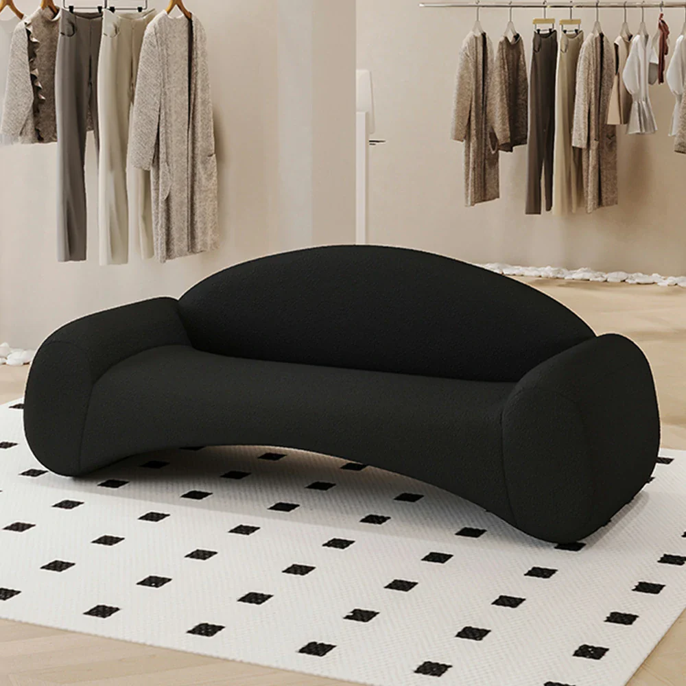 LIVARA 170/210cm Sofa Cat-Scratch-Resistant Leather Upholstered, Waterproof, Easy-to-Clean, Ergonomic Curved Design, High-Density Sponge - Black - Image 2