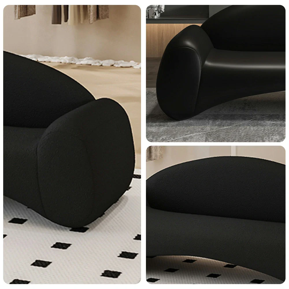 LIVARA 170/210cm Sofa Cat-Scratch-Resistant Leather Upholstered, Waterproof, Easy-to-Clean, Ergonomic Curved Design, High-Density Sponge - Black - Image 3