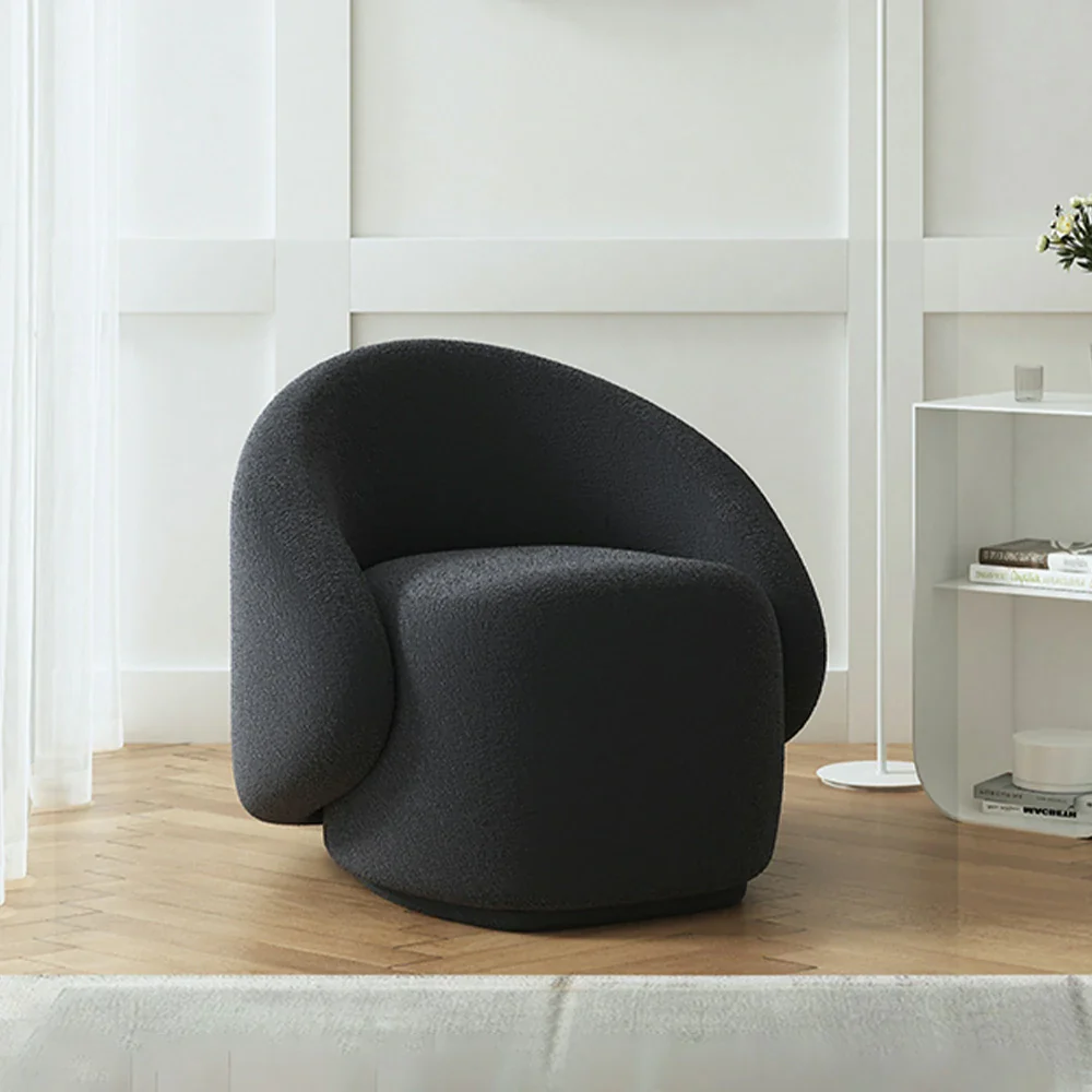 LIVARA Single Sofa Chair, Sherpa Fleece Upholstery, High-Density Sponge, Solid Wood Frame, Arc Springs & Straps, Soft & Durable Comfort - Black - Image 2