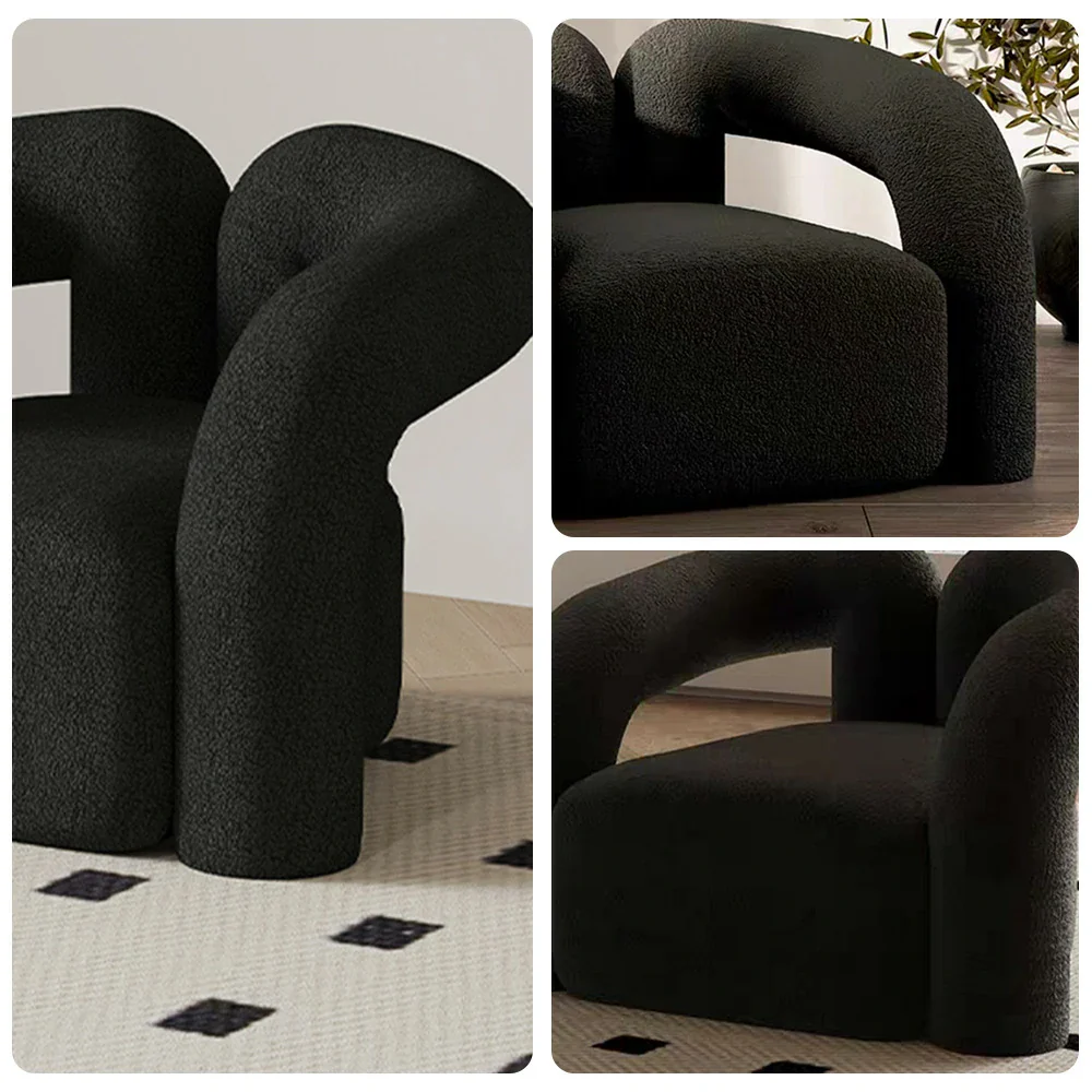 LIVARA 83/180cm Sofa Sherpa Fleece Upholstered, Ergonomic Curved Design, High-Density Sponge, Soft Touch, Durable Comfort - Black - Image 3