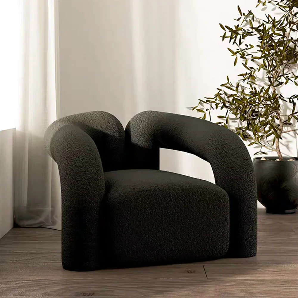 LIVARA 83/180cm Sofa Sherpa Fleece Upholstered, Ergonomic Curved Design, High-Density Sponge, Soft Touch, Durable Comfort - Black - Image 4