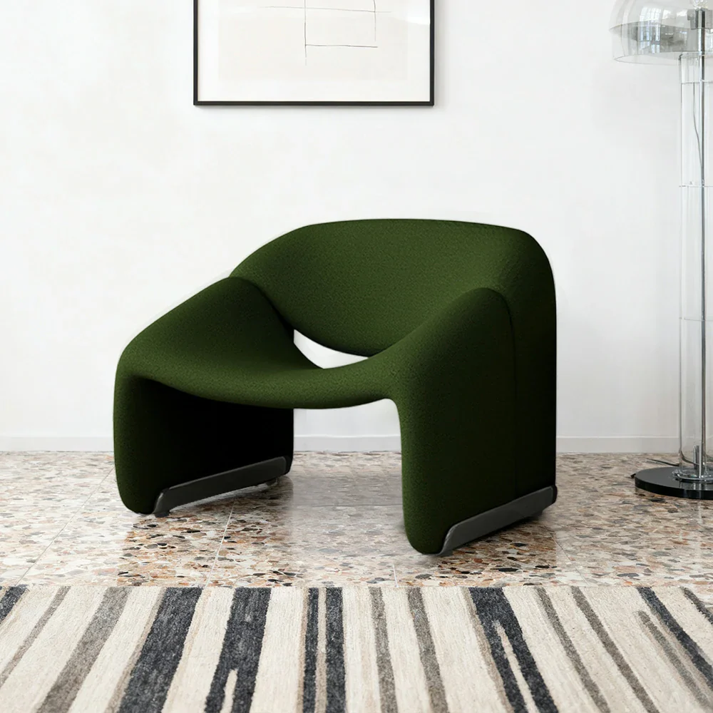LIVARA Single Sofa Chair, Sherpa Fleece Upholstery, Contemporary Curved Frame, Resilient High-Density Cushion, Cozy Seating, Sturdy & Stylish - Green - Image 4
