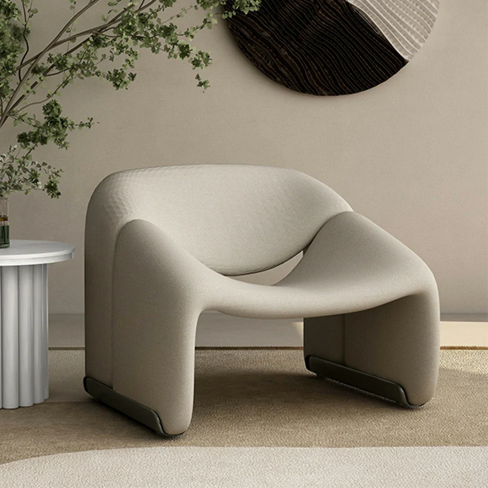 LIVARA Single Sofa Chair, Sherpa Fleece Upholstery, Contemporary Curved Frame, Resilient High-Density Cushion, Cozy Seating, Sturdy & Stylish - Grey - Image 2