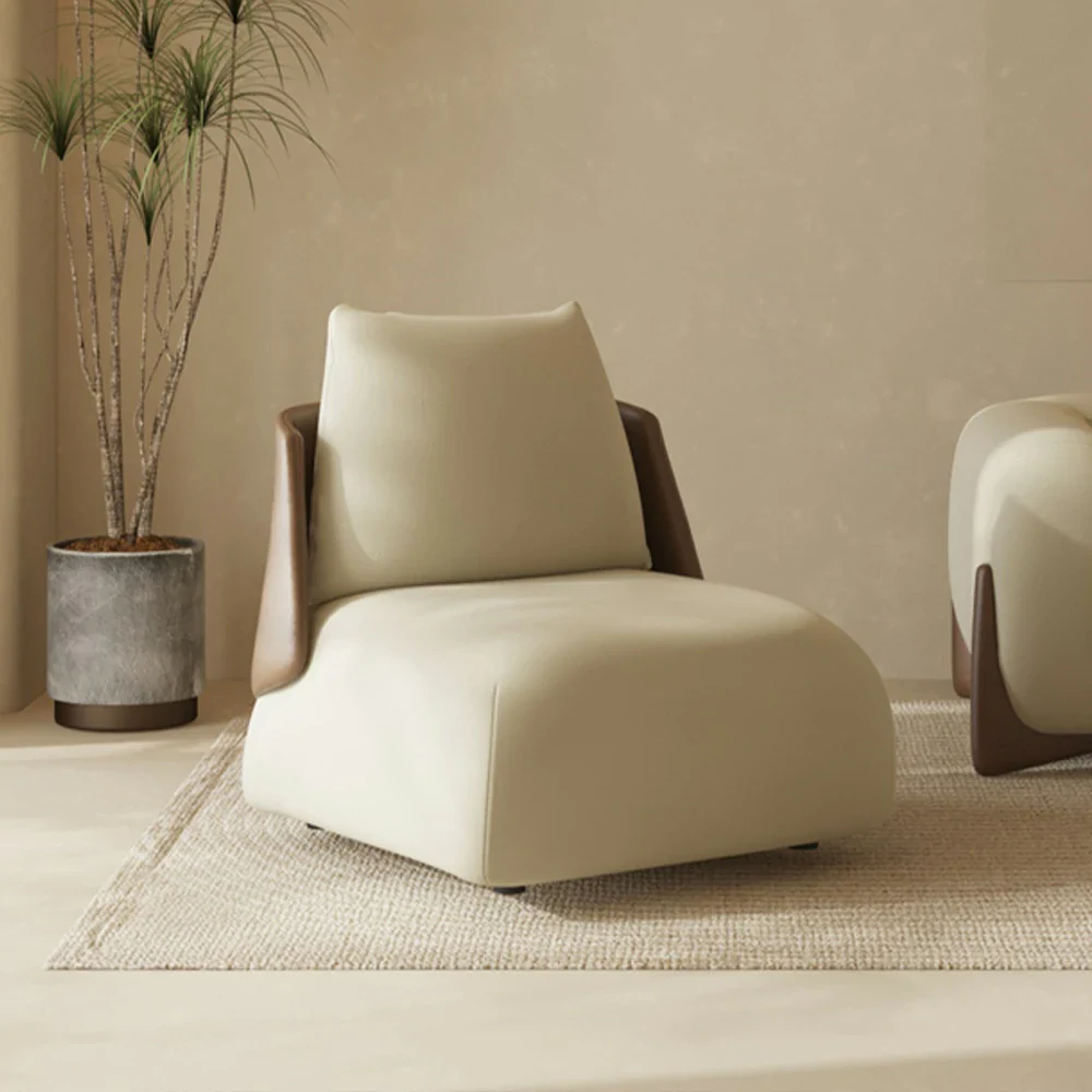 LIVARA Single Sofa Chair, PU Leather Upholstery, Ergonomic Low-Profile Design, High-Density Sponge Cushion, Sturdy & Comfortable Seating - White - Image 2