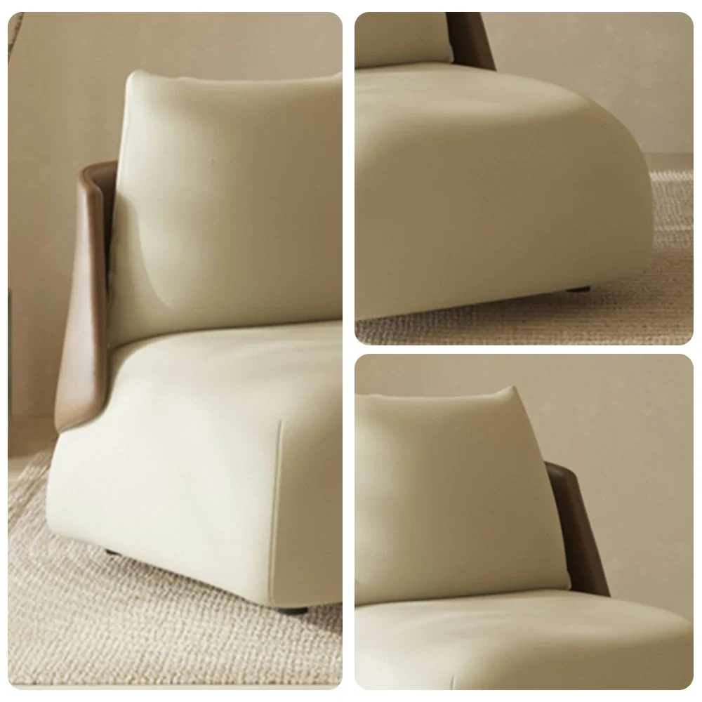 LIVARA Single Sofa Chair, PU Leather Upholstery, Ergonomic Low-Profile Design, High-Density Sponge Cushion, Sturdy & Comfortable Seating - White - Image 3