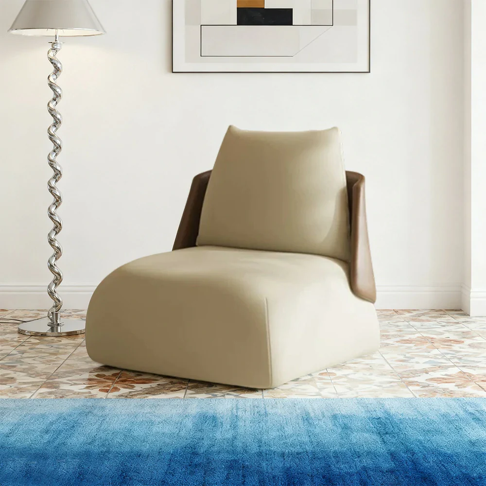 LIVARA Single Sofa Chair, PU Leather Upholstery, Ergonomic Low-Profile Design, High-Density Sponge Cushion, Sturdy & Comfortable Seating - White - Image 4