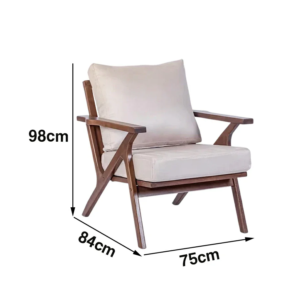 LIVARA Suede Accent Armchair - Solid Wood Frame with High-Density Foam Cushion, Ergonomic Design, Winter & Summer Use - Walnut & Beige - Image 5