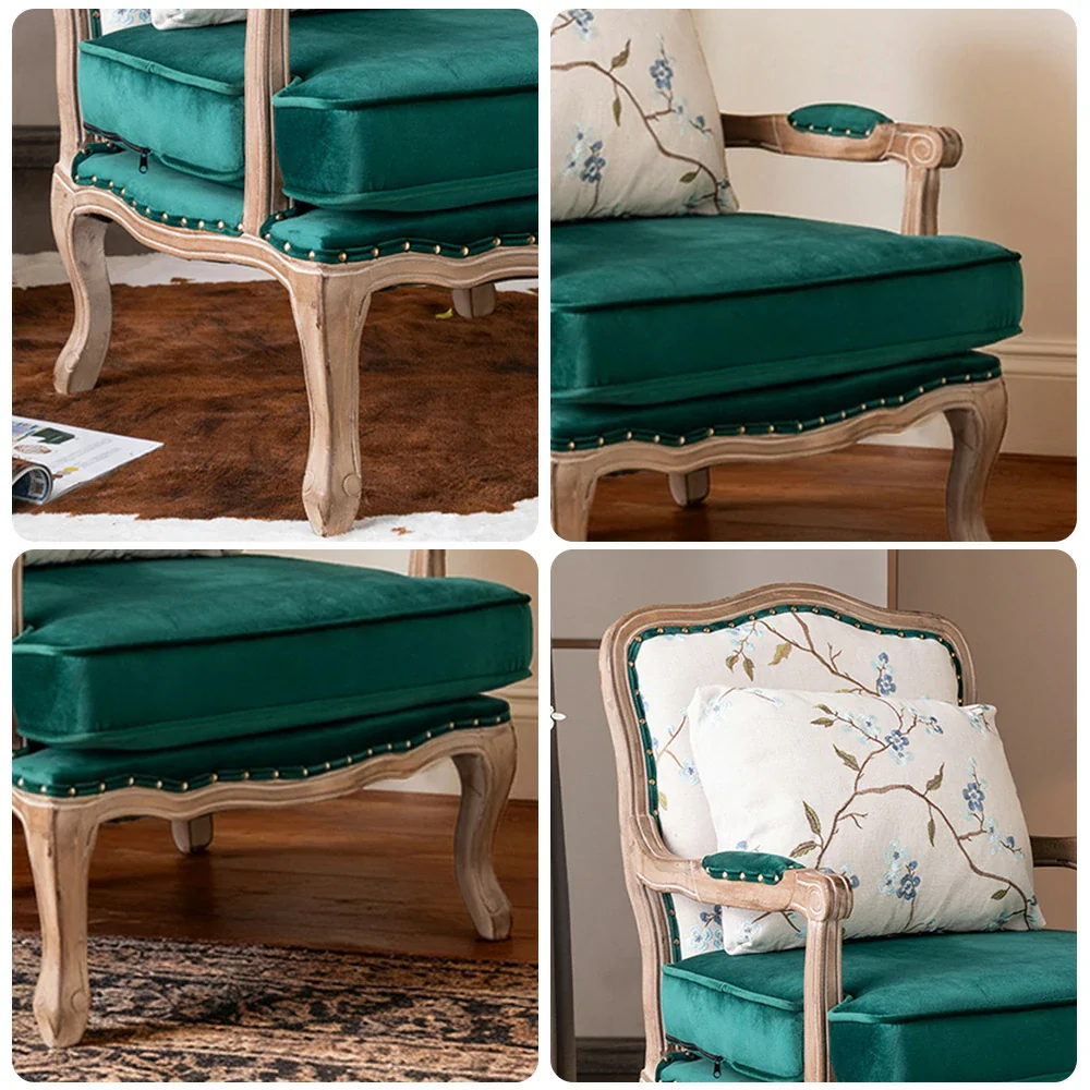 LIVARA Green Orchid Embroidered Linen Armchair with Matching Ottoman - Soft Linen Upholstery, High-Resilience Cushion, Solid Wood Frame - Green - Image 3