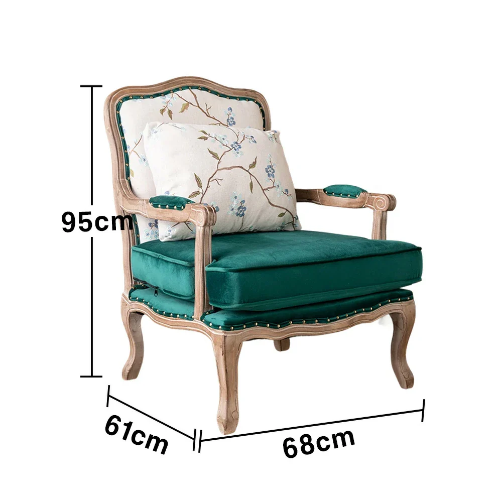 LIVARA Green Orchid Embroidered Linen Armchair with Matching Ottoman - Soft Linen Upholstery, High-Resilience Cushion, Solid Wood Frame - Green - Image 5