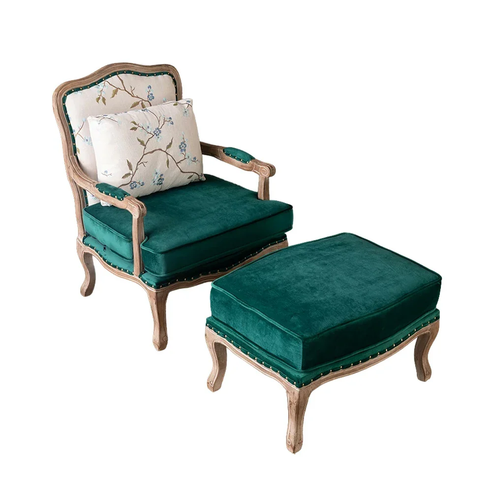 LIVARA Green Orchid Embroidered Linen Armchair with Matching Ottoman - Soft Linen Upholstery, High-Resilience Cushion, Solid Wood Frame - Green - Image 6