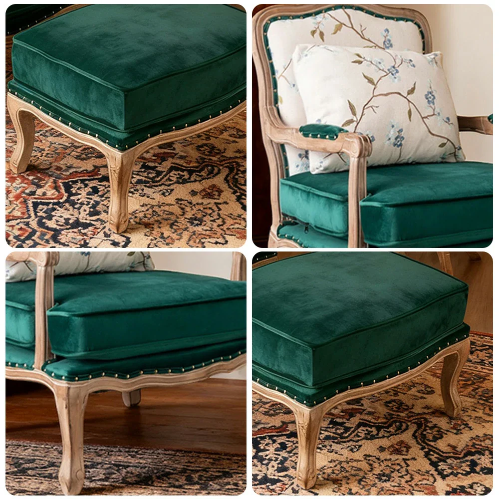 LIVARA Green Orchid Embroidered Linen Armchair with Matching Ottoman - Soft Linen Upholstery, High-Resilience Cushion, Solid Wood Frame - Green - Image 8