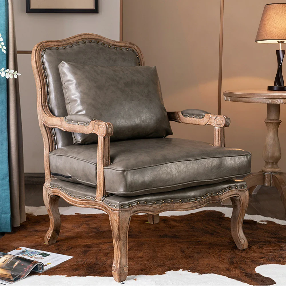 LIVARA Green Orchid Embroidered Linen Armchair with Matching Ottoman - Soft Linen Upholstery, High-Resilience Cushion, Solid Wood Frame - Coffee - Image 2