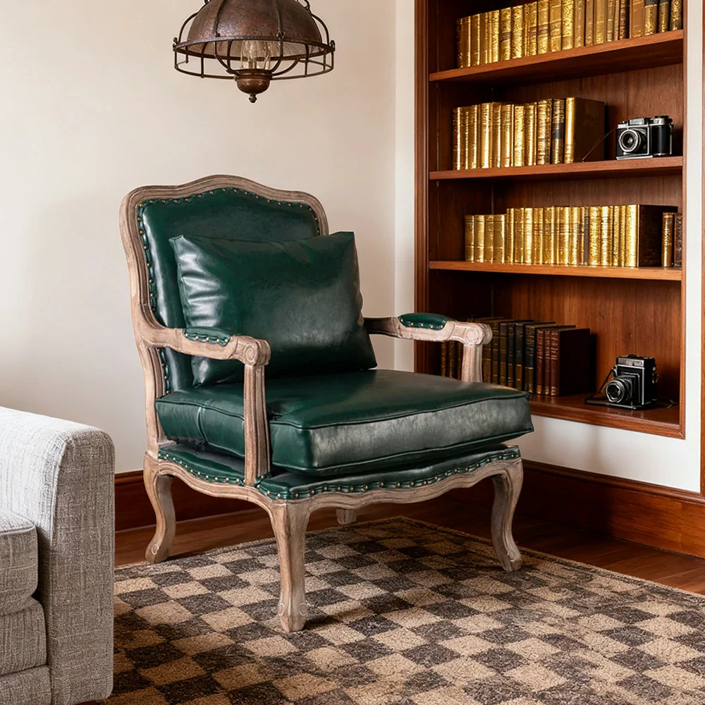 LIVARA Green Orchid Embroidered Linen Armchair with Matching Ottoman - Soft Linen Upholstery, High-Resilience Cushion, Solid Wood Frame - Green - Image 4