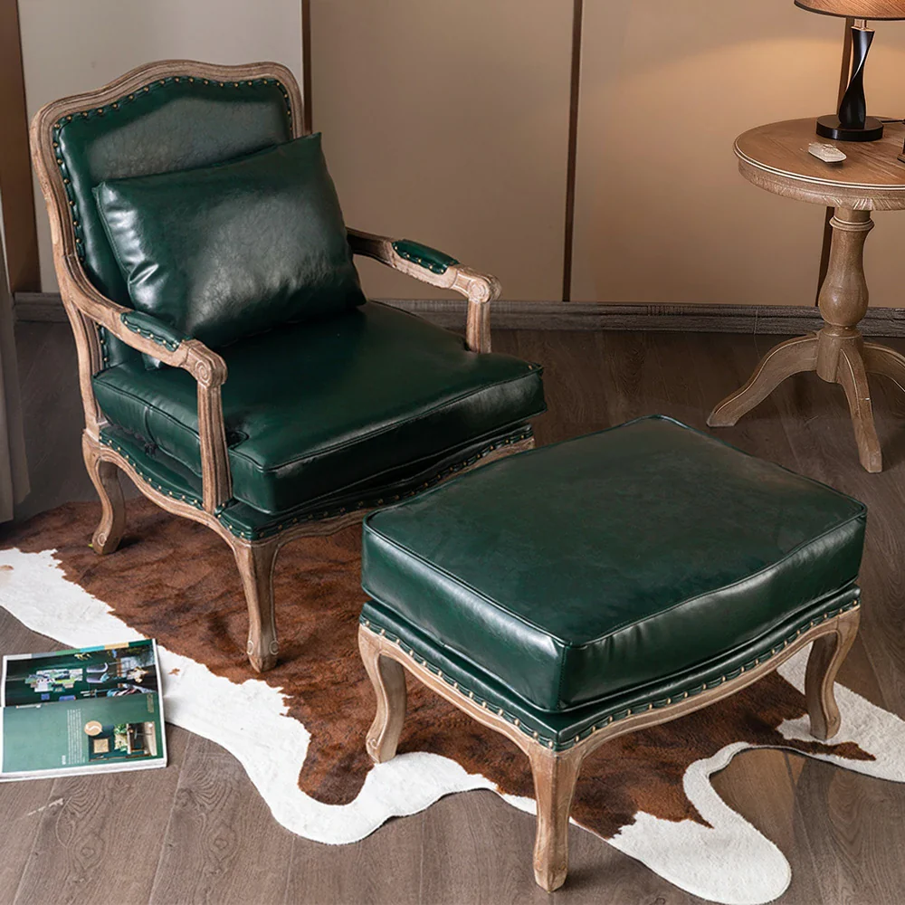 LIVARA Green Orchid Embroidered Linen Armchair with Matching Ottoman - Soft Linen Upholstery, High-Resilience Cushion, Solid Wood Frame - Green - Image 7