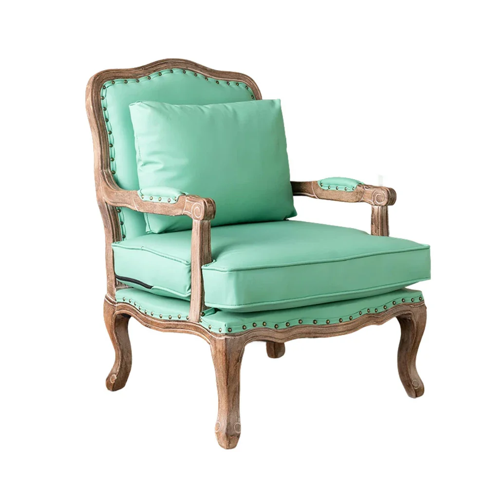 LIVARA Green Orchid Embroidered Linen Armchair with Matching Ottoman - Soft Linen Upholstery, High-Resilience Cushion, Solid Wood Frame - Green