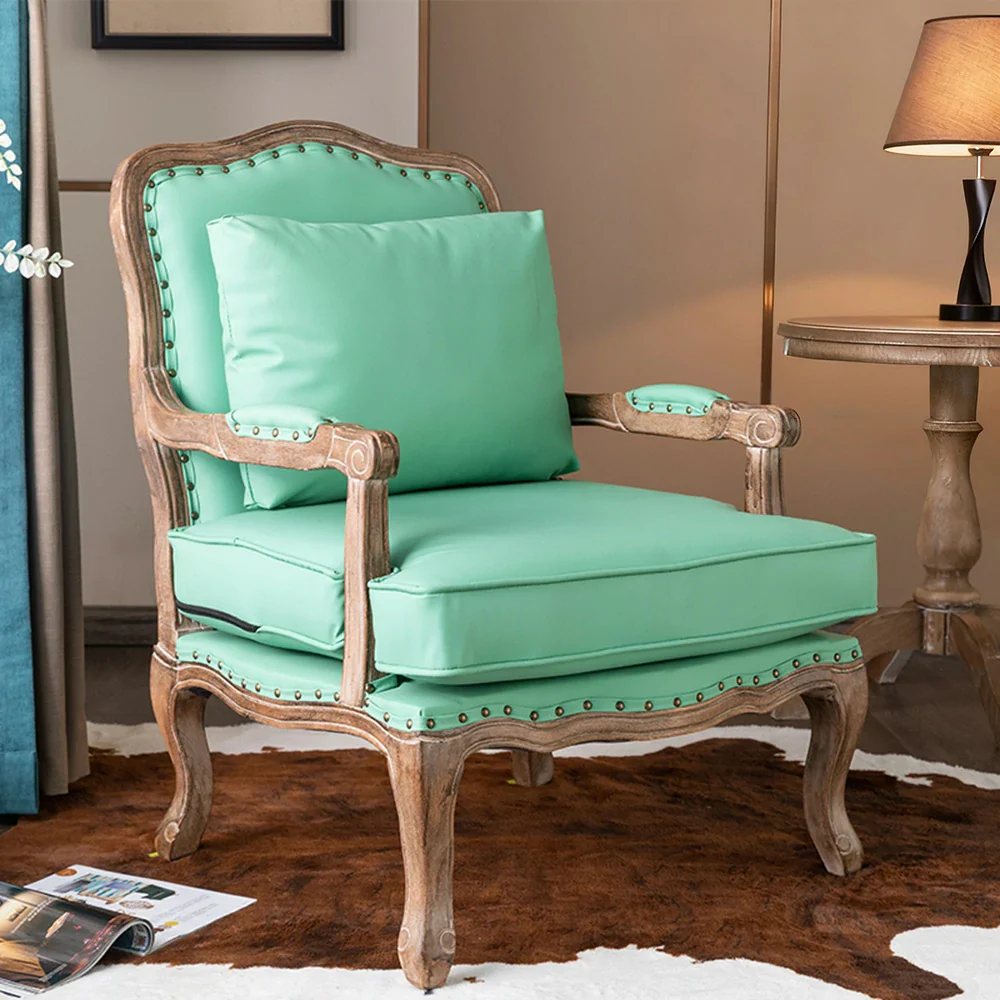 LIVARA Green Orchid Embroidered Linen Armchair with Matching Ottoman - Soft Linen Upholstery, High-Resilience Cushion, Solid Wood Frame - Green - Image 2