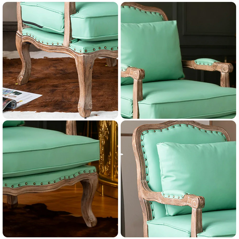 LIVARA Green Orchid Embroidered Linen Armchair with Matching Ottoman - Soft Linen Upholstery, High-Resilience Cushion, Solid Wood Frame - Green - Image 3